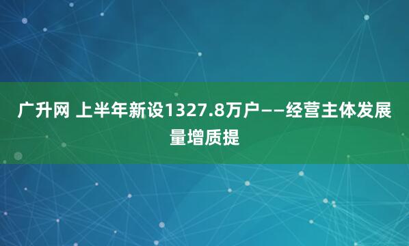 广升网 上半年新设1327.8万户——经营主体发展量增质提